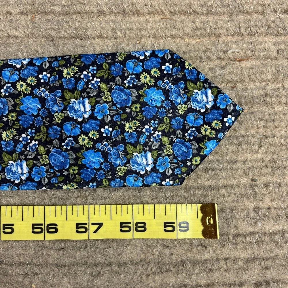 Pierre Cardin Mens Floral Necktie Blue Green Navy Hand Made Polyester Tie